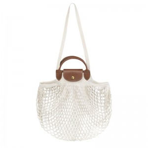 Bolsa De Hombro long champ Le Pliage Filet L Mesh Canvas Mujer Ecru | COMQ7515