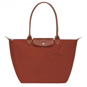 Bolsa De Hombro long champ Le Pliage Green L Tote Recycled canvas Mujer Chestnut | CORV7589