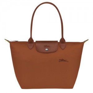 Bolsa De Hombro long champ Le Pliage Green M Tote Recycled canvas Mujer Cognac | CORV7596