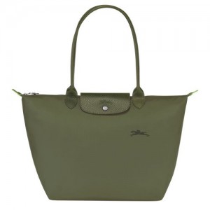 Bolsa De Hombro long champ Le Pliage Green L Tote Recycled canvas Mujer Forest | COBE7616