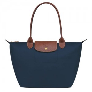 Bolsa De Hombro long champ Le Pliage Original M Tote Recycled canvas Mujer Azul Marino | COHA7608