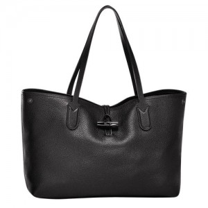 Bolsa De Hombro long champ Le Roseau Essential L Tote Leather Mujer Negras | COIL7585