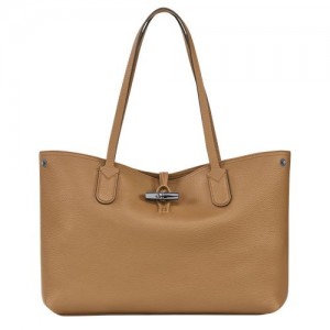 Bolsa De Hombro long champ Le Roseau Essential L Tote Leather Mujer Fawn | COUZ7586