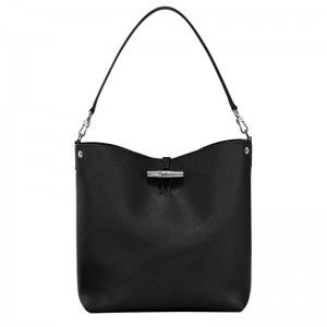 Bolsa De Hombro long champ Le Roseau M Shoulder Leather Mujer Negras | COKO7558