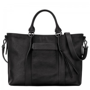 Bolsa de Mano long champ 3D L Leather Mujer Negras | COWN7282