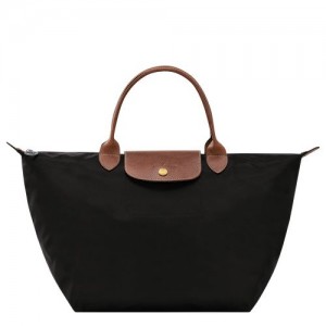 Bolsa de Mano long champ Le Pliage Original M Recycled canvas Mujer Negras | COWN7334