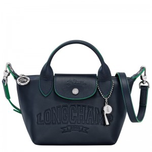 Bolsa de Mano long champ Le Pliage Xtra XS Leather Mujer Azul Marino | COLI7210