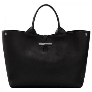 Bolsa de Mano long champ Le Roseau L Leather Mujer Negras | COOK7289