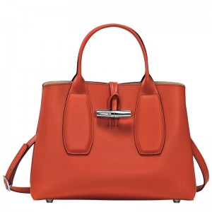 Bolsa de Mano long champ Le Roseau M Leather Mujer Paprika | COCT7250