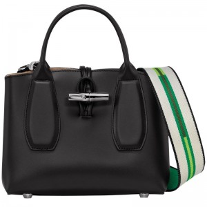 Bolsa de Mano long champ Le Roseau S Leather Mujer Negras | COXY7249