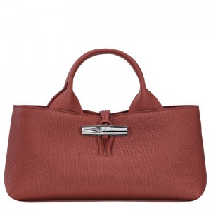 Bolsa de Mano long champ Le Roseau S Leather Mujer Chestnut | COAH7291