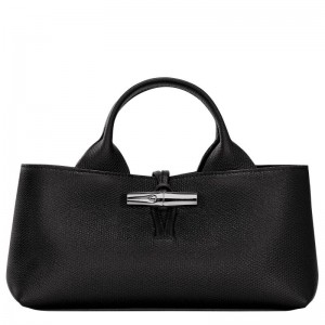 Bolsa de Mano long champ Le Roseau S Leather Mujer Negras | COGS7295