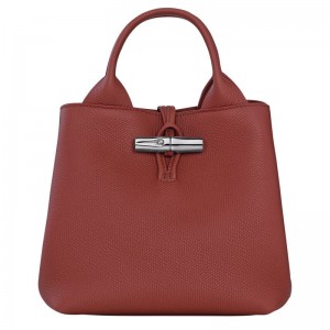 Bolsa de Mano long champ Le Roseau S Leather Mujer Chestnut | COMQ7306