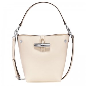 Bolsas Hombro long champ Le Roseau XS Bucket Leather Mujer Ecru | COBE7408