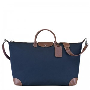 Bolsas de Viaje long champ Boxford M Recycled canvas Mujer Azules | COLI8079