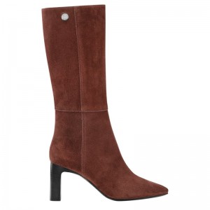 Botas long champ Leather Mujer Burdeos | COEB8734