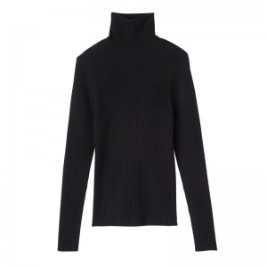 Suéter long champ High collar fitted Knit Mujer Negras | COBE8604