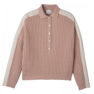 Suéter long champ Polo collar Knit Mujer Nude | COOK8676