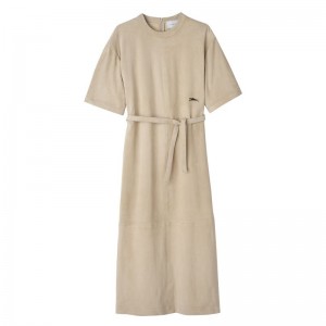 Vestido long champ Leather long Leather Mujer Linen | COIL8573