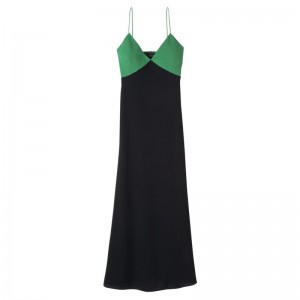 Vestido long champ Long Fluid crepe Mujer Verde Negras | COSG8569