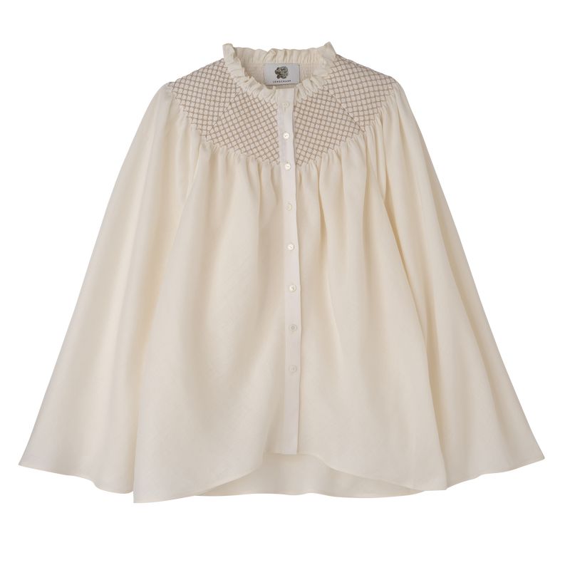 Blusa long champ Blouse Smocked veil Mujer Ecru | COYX8690