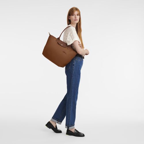 Bolsa De Hombro long champ Le Pliage Green L Tote Recycled canvas Mujer Cognac | COEB7590