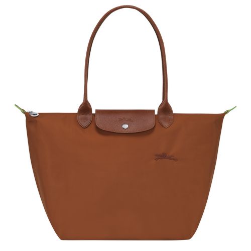 Bolsa De Hombro long champ Le Pliage Green L Tote Recycled canvas Mujer Cognac | COEB7590