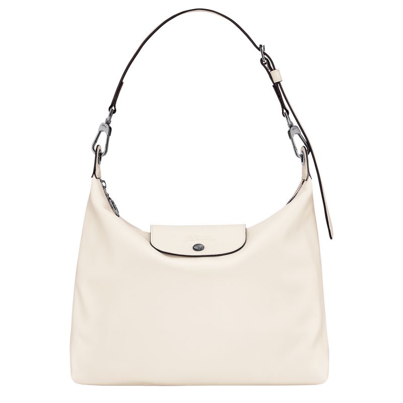 Bolsa De Hombro long champ Le Pliage Xtra M Hobo Leather Mujer Ecru | COLI7522