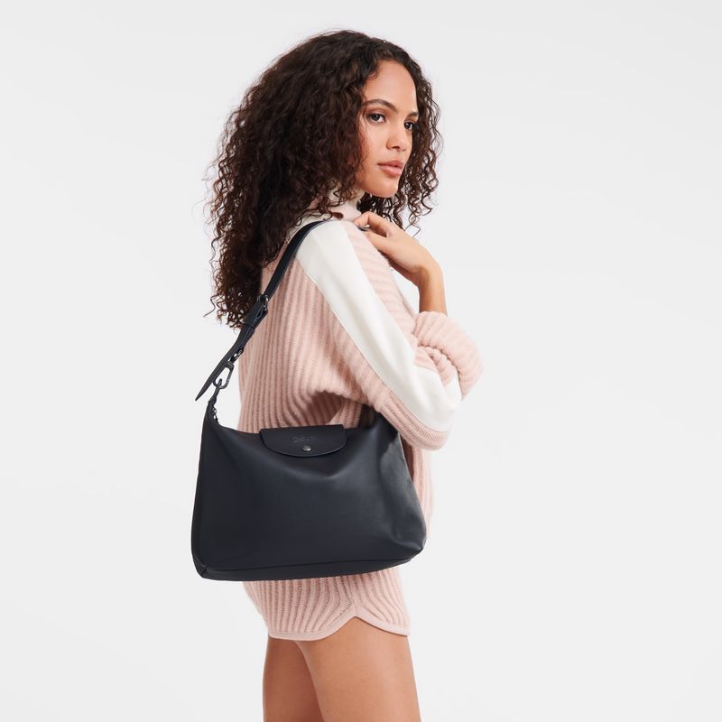 Bolsa De Hombro long champ Le Pliage Xtra M Hobo Leather Mujer Negras | COKO7523