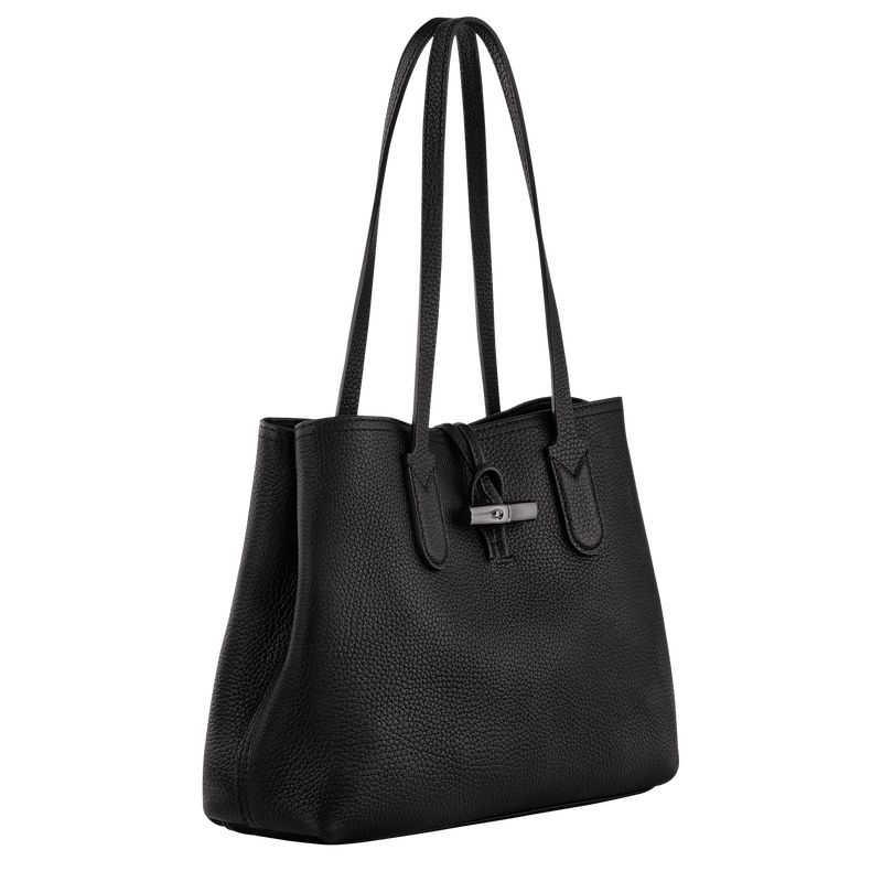 Bolsa De Hombro long champ Le Roseau Essential M Tote Leather Mujer Negras | CORV7544