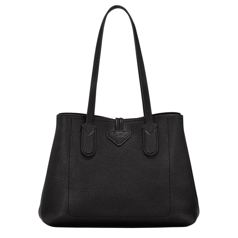 Bolsa De Hombro long champ Le Roseau Essential M Tote Leather Mujer Negras | CORV7544