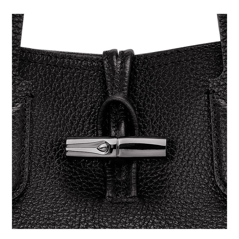 Bolsa De Hombro long champ Le Roseau Essential M Tote Leather Mujer Negras | CORV7544