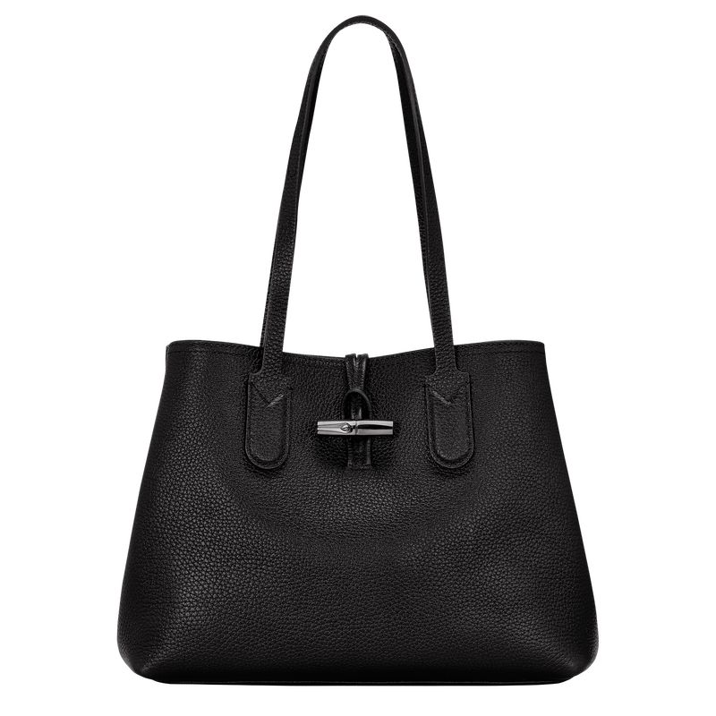 Bolsa De Hombro long champ Le Roseau Essential M Tote Leather Mujer Negras | CORV7544