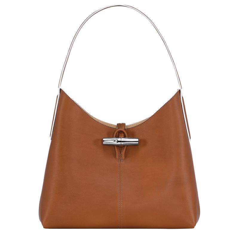 Bolsa De Hombro long champ Le Roseau M Hobo Leather Mujer Cognac | COTC7545