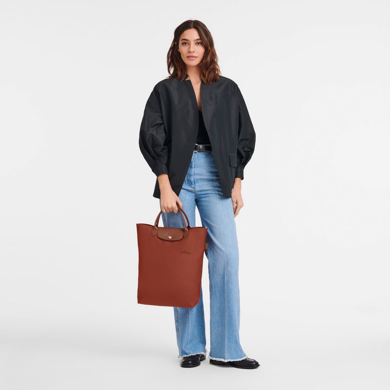 Bolsa de Mano long champ Le Pliage Green M Tote Canvas Mujer Chestnut | COIL7169