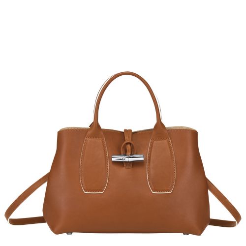 Bolsa de Mano long champ Le Roseau M Leather Mujer Cognac | COKO7367