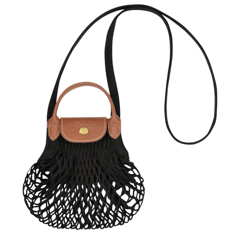 Bolsas Mini long champ Le Pliage Filet XS Mesh Canvas Mujer Negras | COZU7092