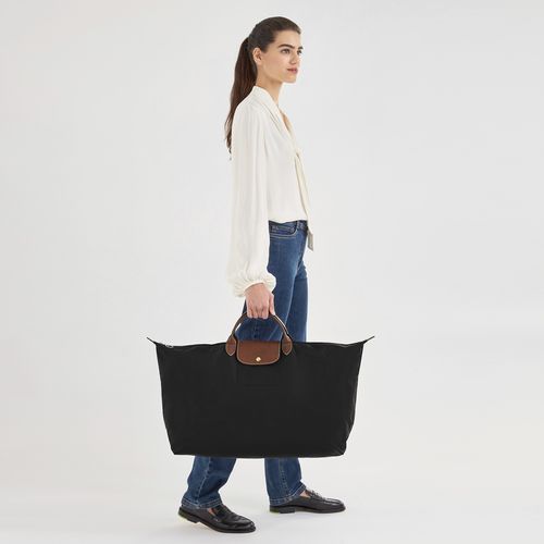 Bolsas de Viaje long champ Le Pliage Original M Recycled canvas Mujer Negras | COYX8107