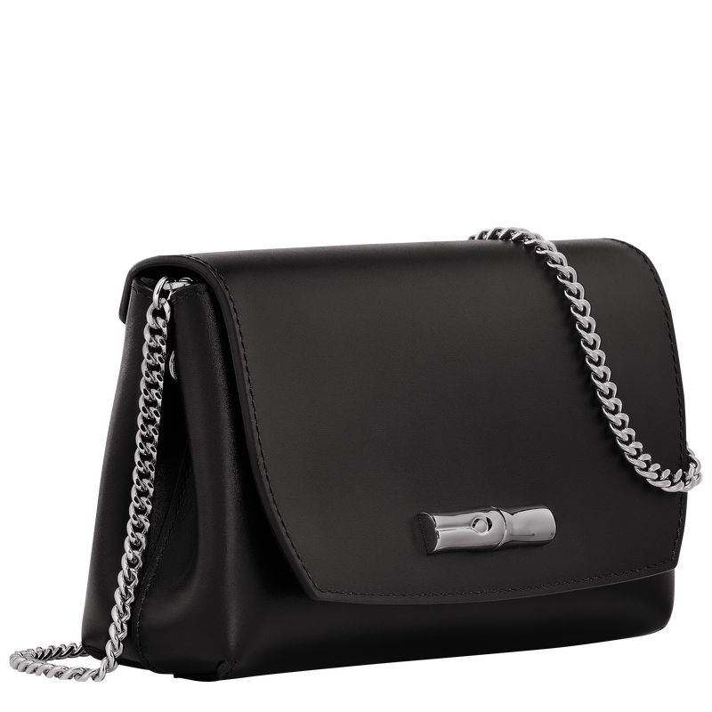 Bolso Pequeño long champ Le Roseau Clutch Leather Mujer Negras | COFD7943