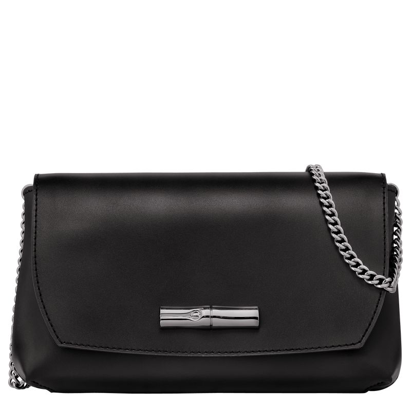 Bolso Pequeño long champ Le Roseau Clutch Leather Mujer Negras | COFD7943