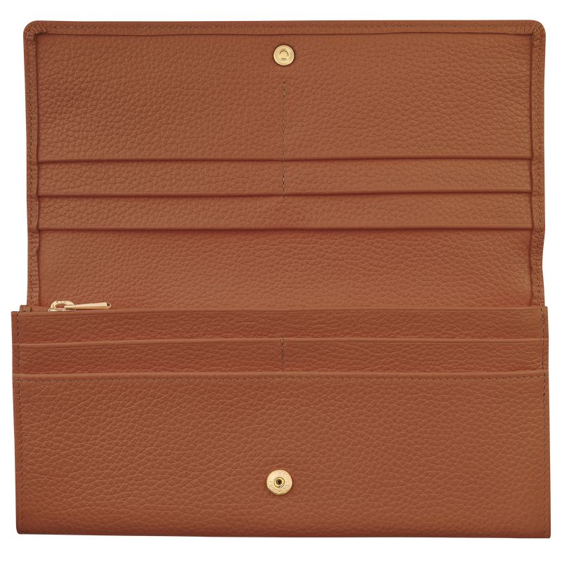 Carteras long champ Le FoulonnÉ Continental Leather Mujer Caramel | CONW7828