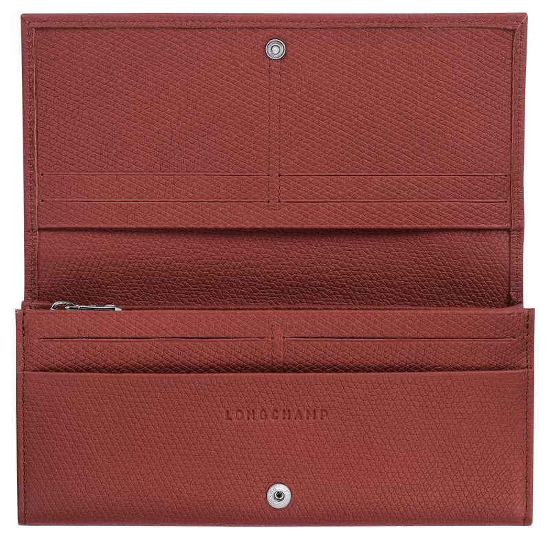 Carteras long champ Le Roseau Flap Leather Mujer Chestnut | COTC7857