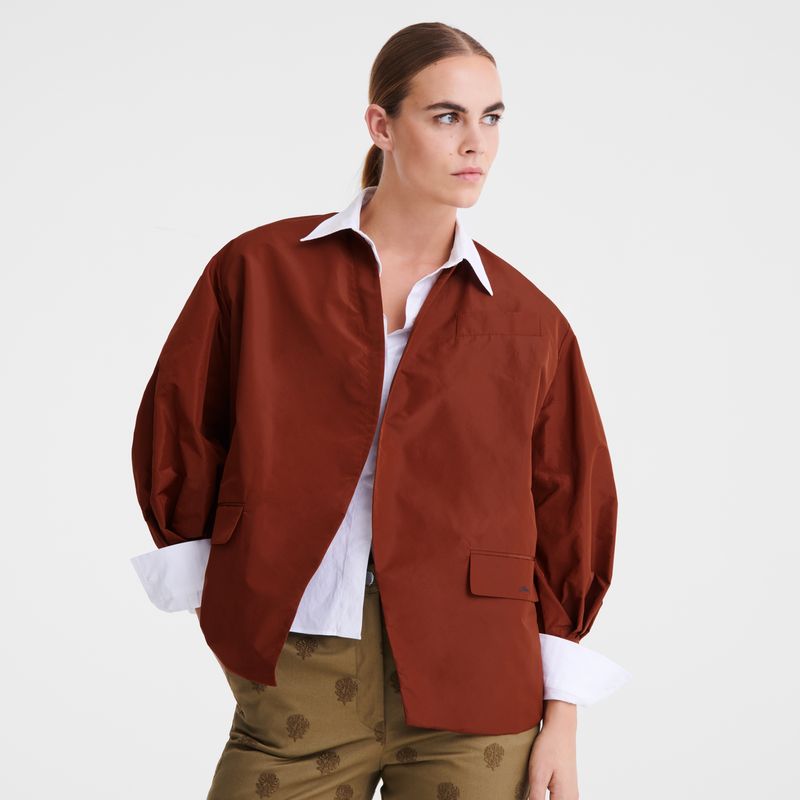 Chaquetas long champ Kimono Technical taffeta Mujer Chestnut | COMQ8555