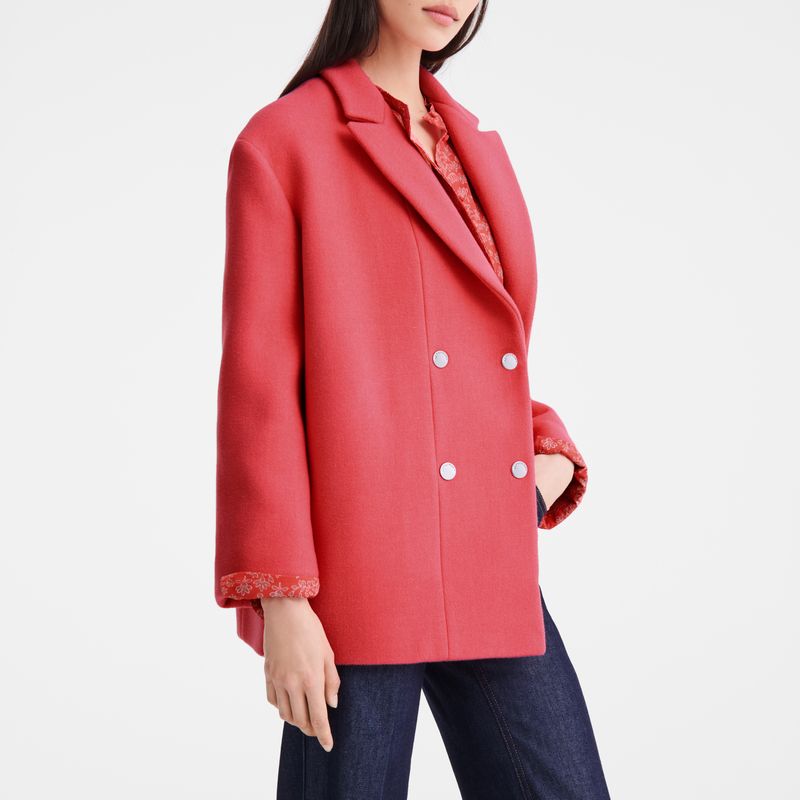 Chaquetas long champ Straight peacoat Wool broadcloth Mujer Blush | COXY8549