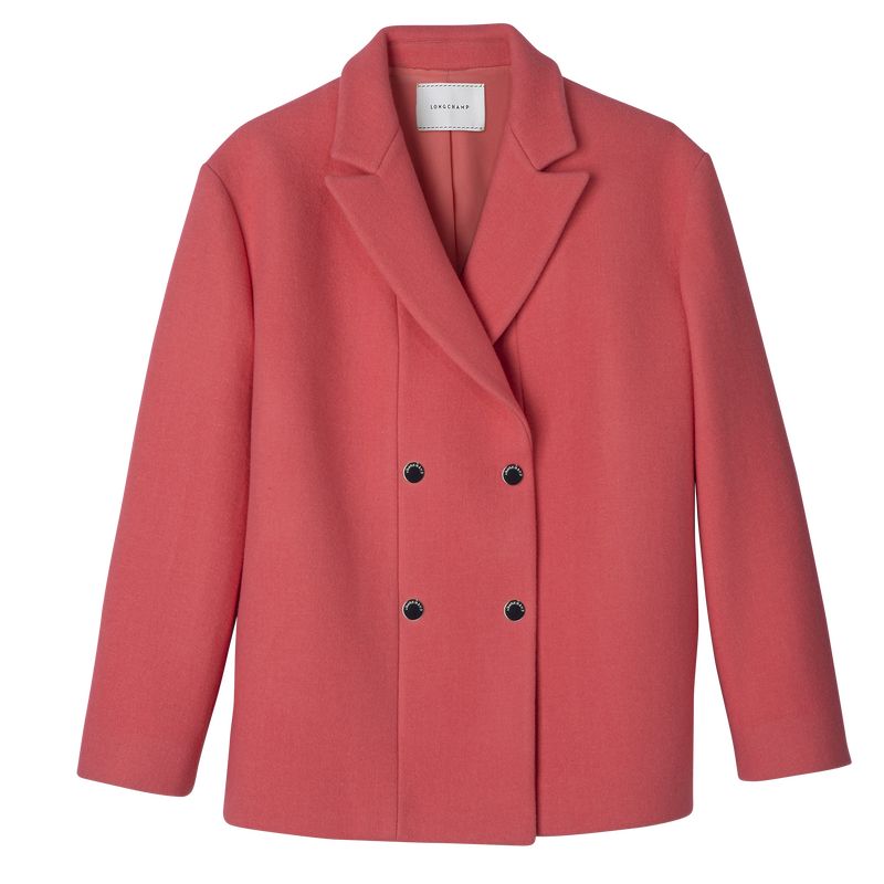 Chaquetas long champ Straight peacoat Wool broadcloth Mujer Blush | COXY8549