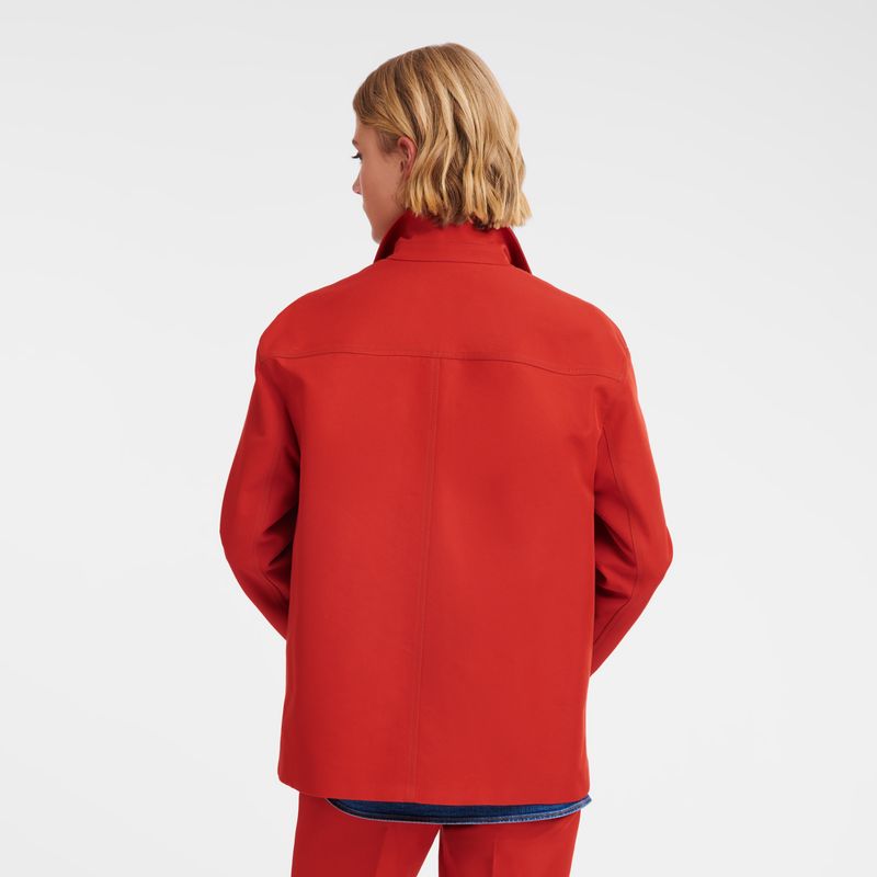 Chaquetas long champ Topstitching straight Gabardine Mujer Paprika | CORV8525