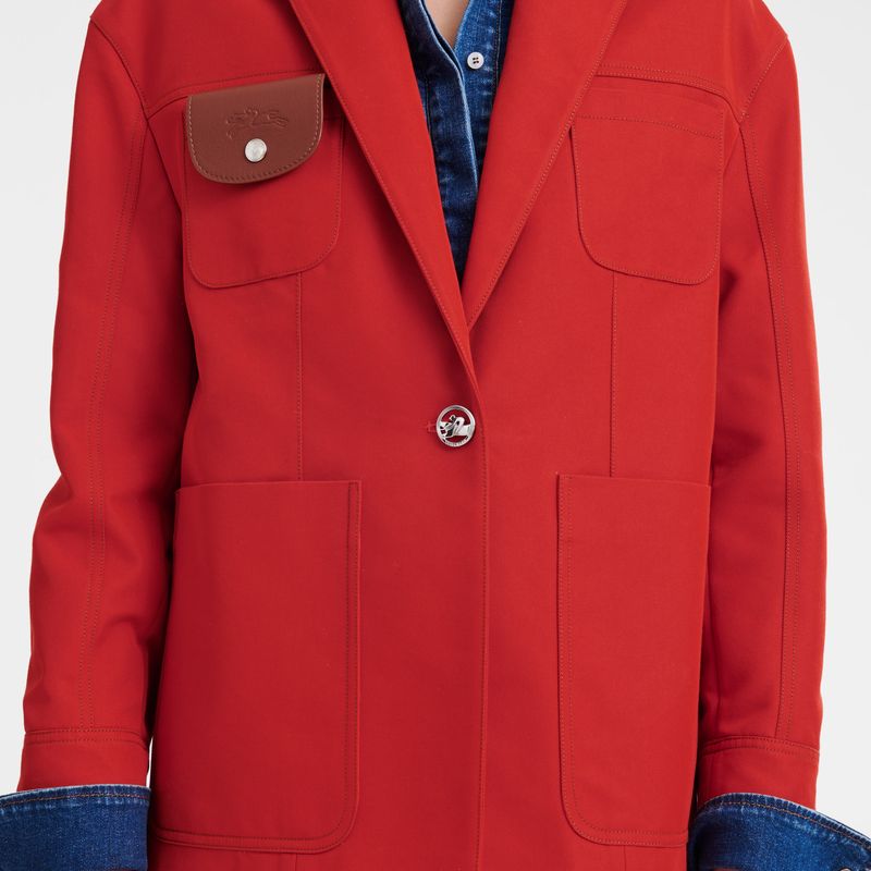 Chaquetas long champ Topstitching straight Gabardine Mujer Paprika | CORV8525