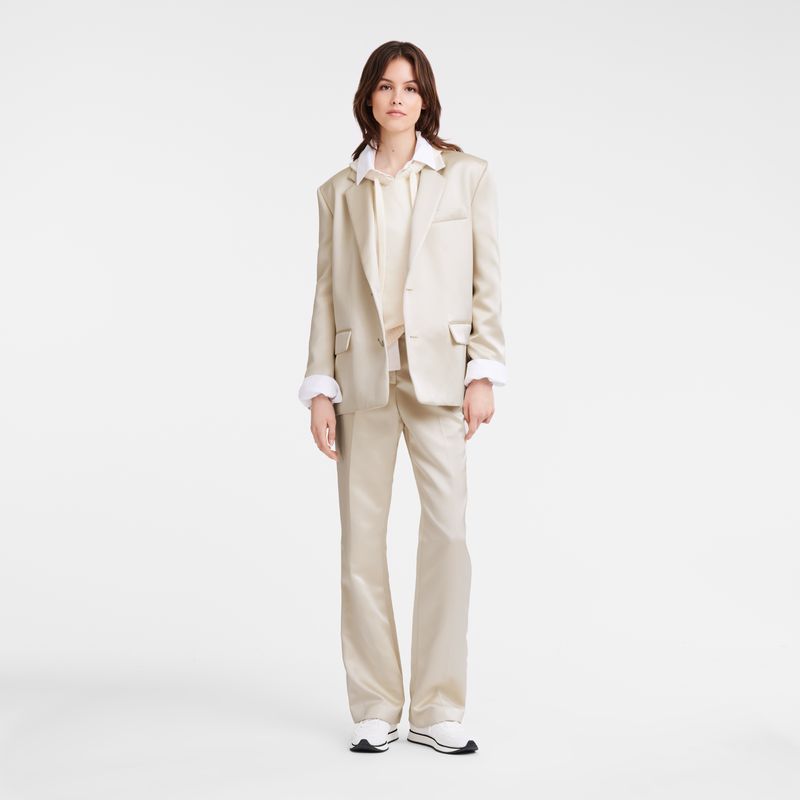 Pantalon long champ Suit Satin Mujer Ecru | COMQ8710