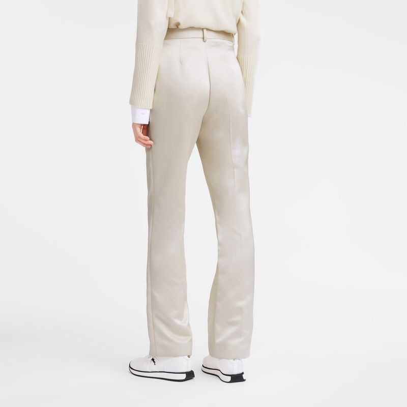 Pantalon long champ Suit Satin Mujer Ecru | COMQ8710