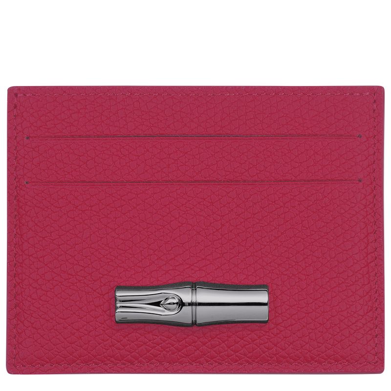 Porta Tarjeta long champ Le Roseau Leather Mujer Beetroot | COHA7920